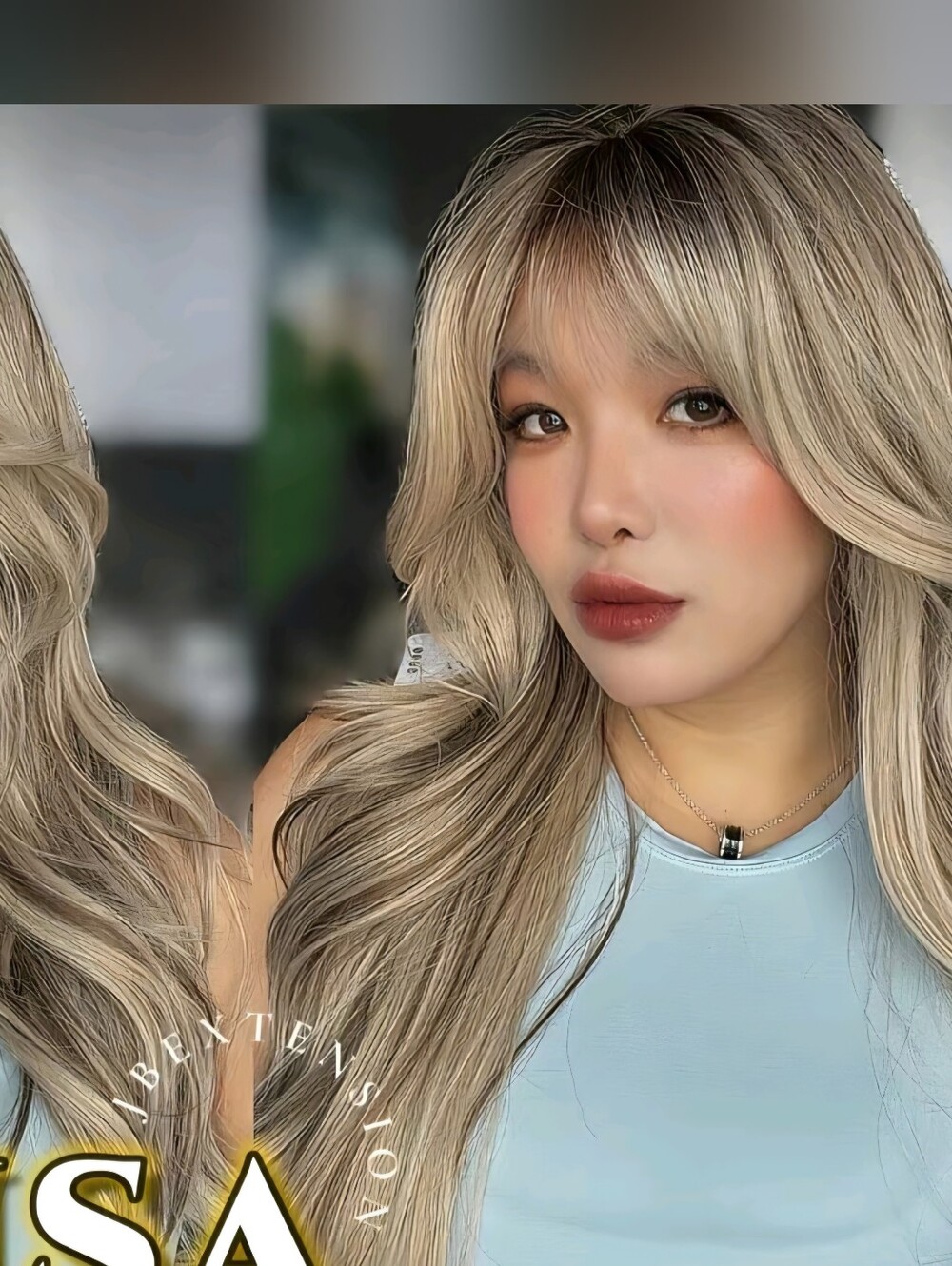 Wig JBEXTENSION LISA blonde wavy wig with bangs, Blonde Highlights